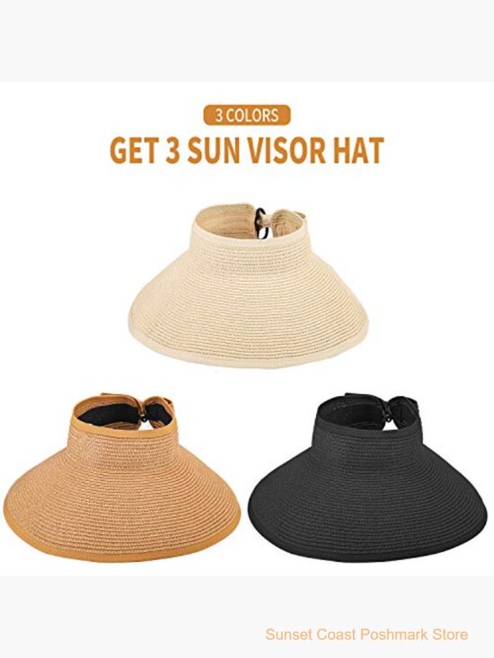 Poly-Straw Sun Hat with 3-Inch Brim, Adjustable Leather Buckle, Packable 58-62cm Foldable Big Head Panama Straw Hat W/ Tie Sun  main image 3